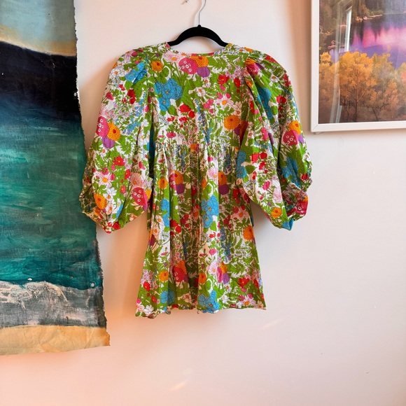 Mille Daisy Blouse Summer Garden Green Pink Floral Large - Picture 3 of 6